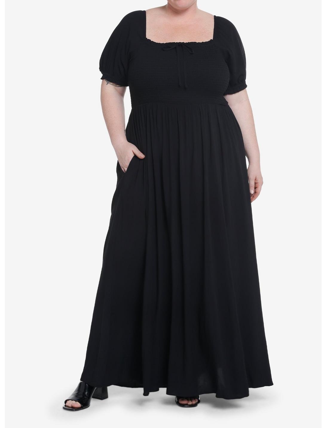 Thorn & Fable Black Smock Puff Sleeve Maxi Dress Plus Size | Hot Topic