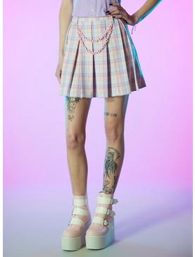 Pastel Plaid Pleated Skirt With Chain, , hi-res