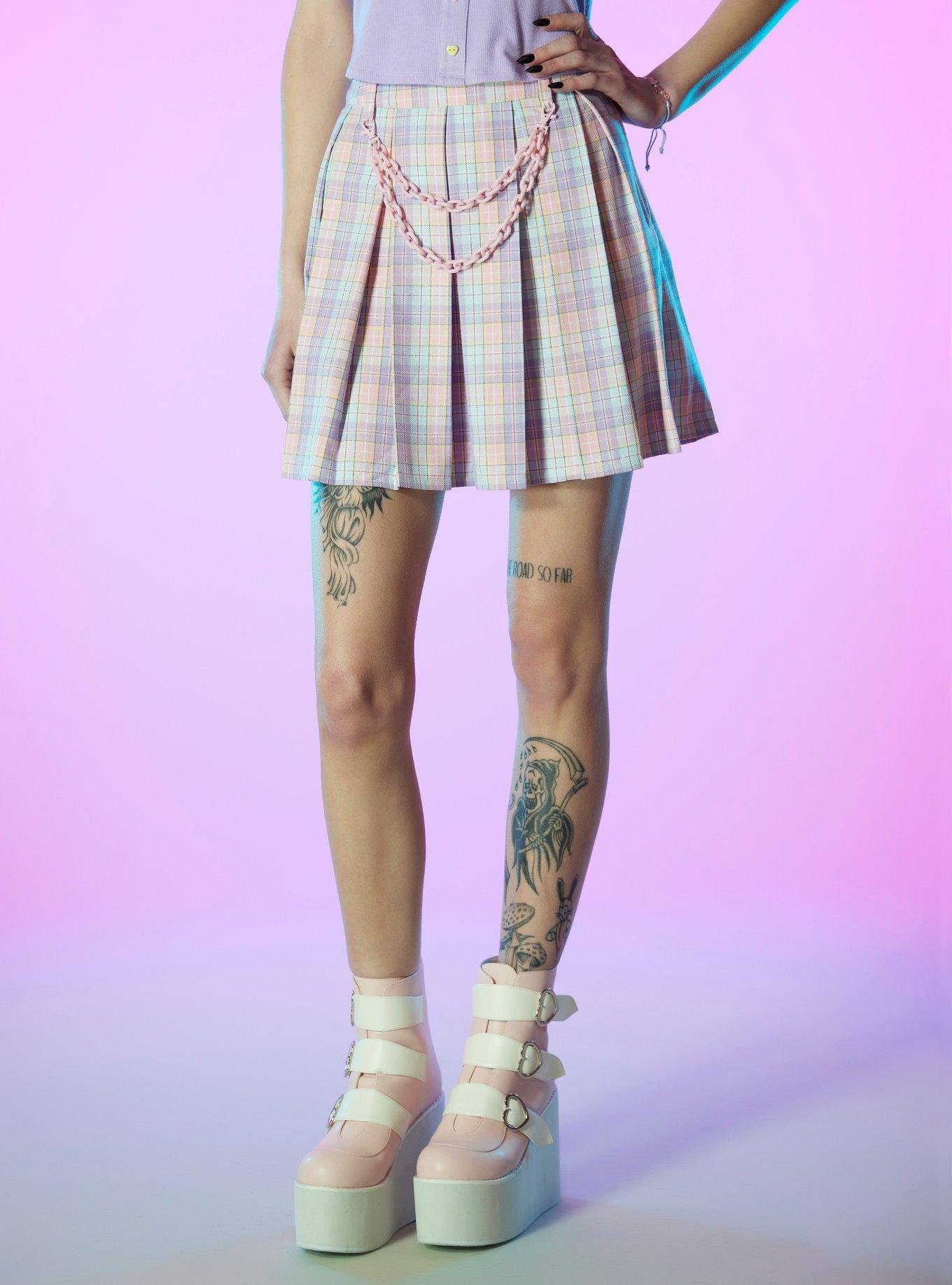 Pastel Plaid Pleated Skirt With Chain | Hot Topic