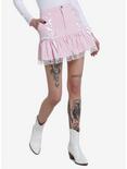 Pastel Pink Lace Trim Mini Skirt, PINK, hi-res