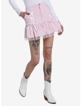 Pastel Pink Lace Trim Mini Skirt, , hi-res