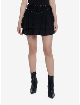 Cosmic Aura Black Grommet & Lace-Up Tiered Skirt, , hi-res