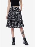 Social Collision Animal Skeletons Midi Skirt, BLACK, hi-res