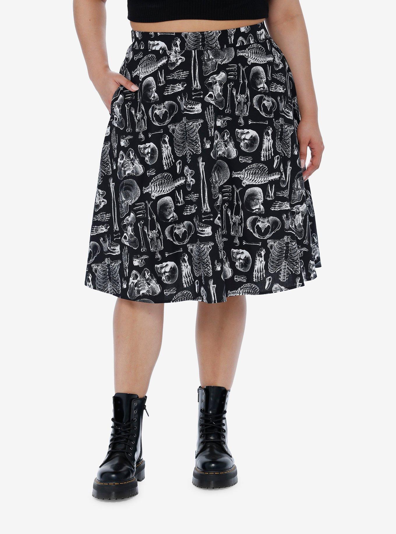 Social Collision Skeleton Midi Skirt Plus Size, BLACK, hi-res