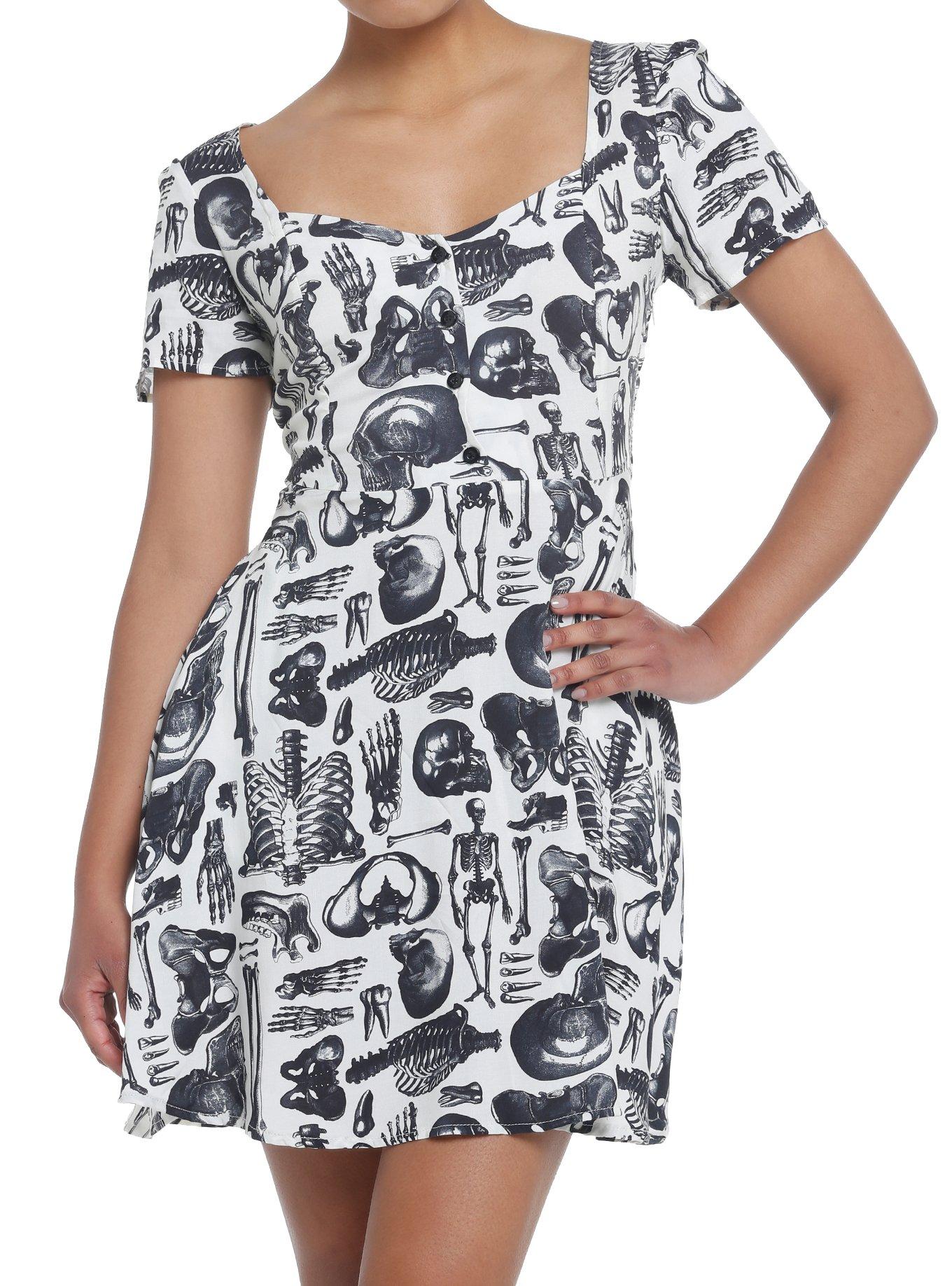 Midnight Hour Skeleton Allover Print Sweetheart Dress, MULTI, hi-res
