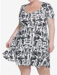 Midnight Hour Skeleton Allover Print Sweetheart Dress Plus Size, MULTI, hi-res