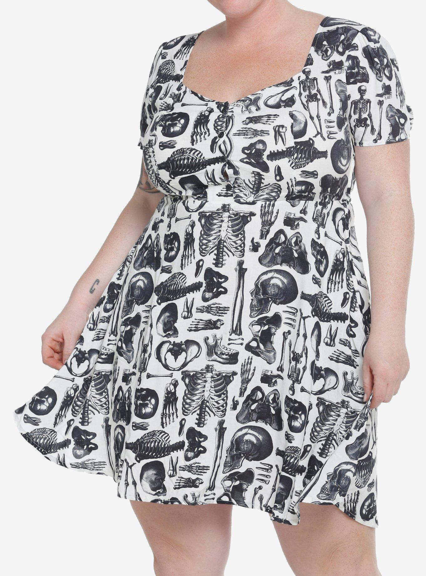 Midnight Hour Skeleton Allover Print Sweetheart Dress Plus Size, MULTI, hi-res