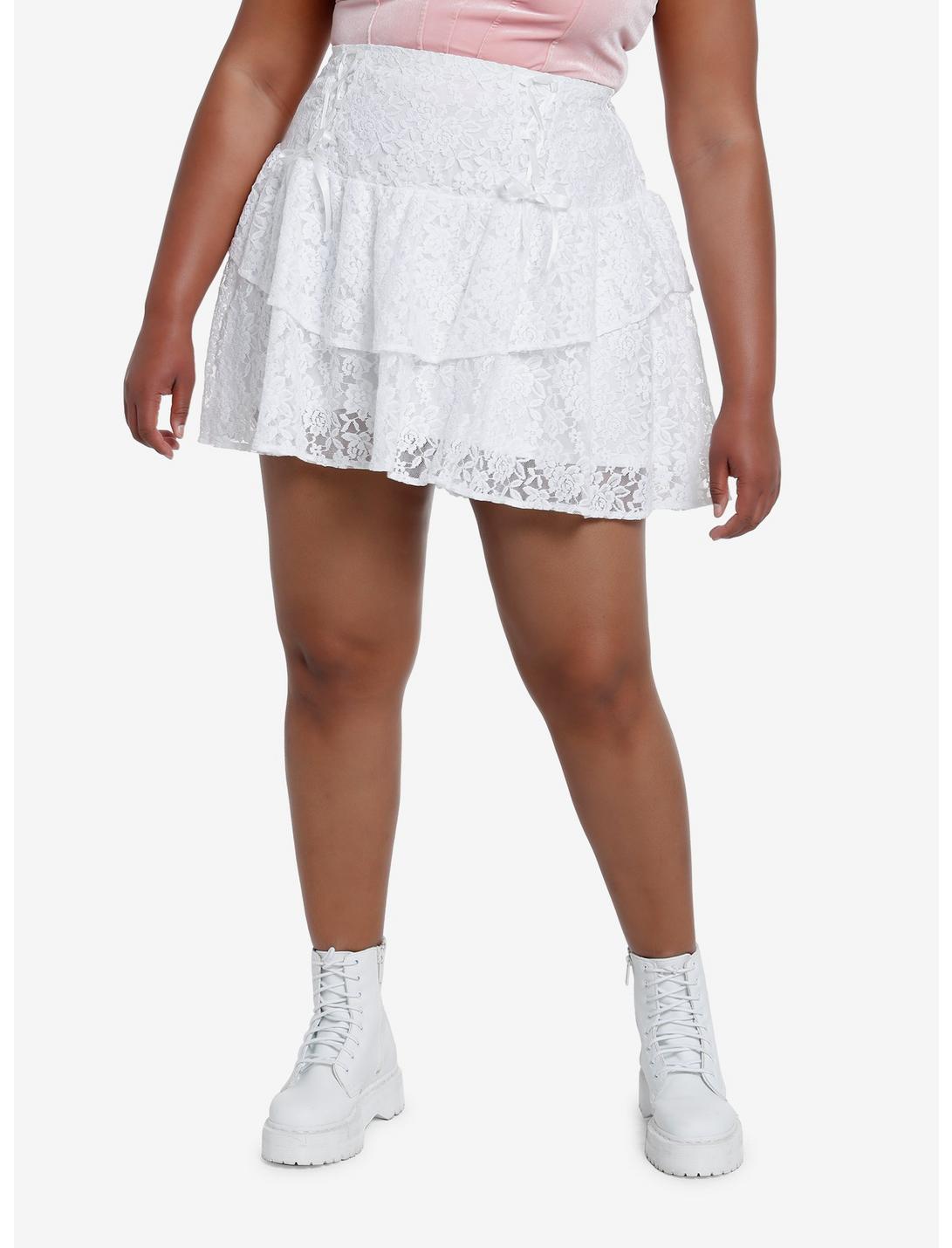 Sweet Society White Lace Tiered Skirt Plus Size, BRIGHT WHITE, hi-res
