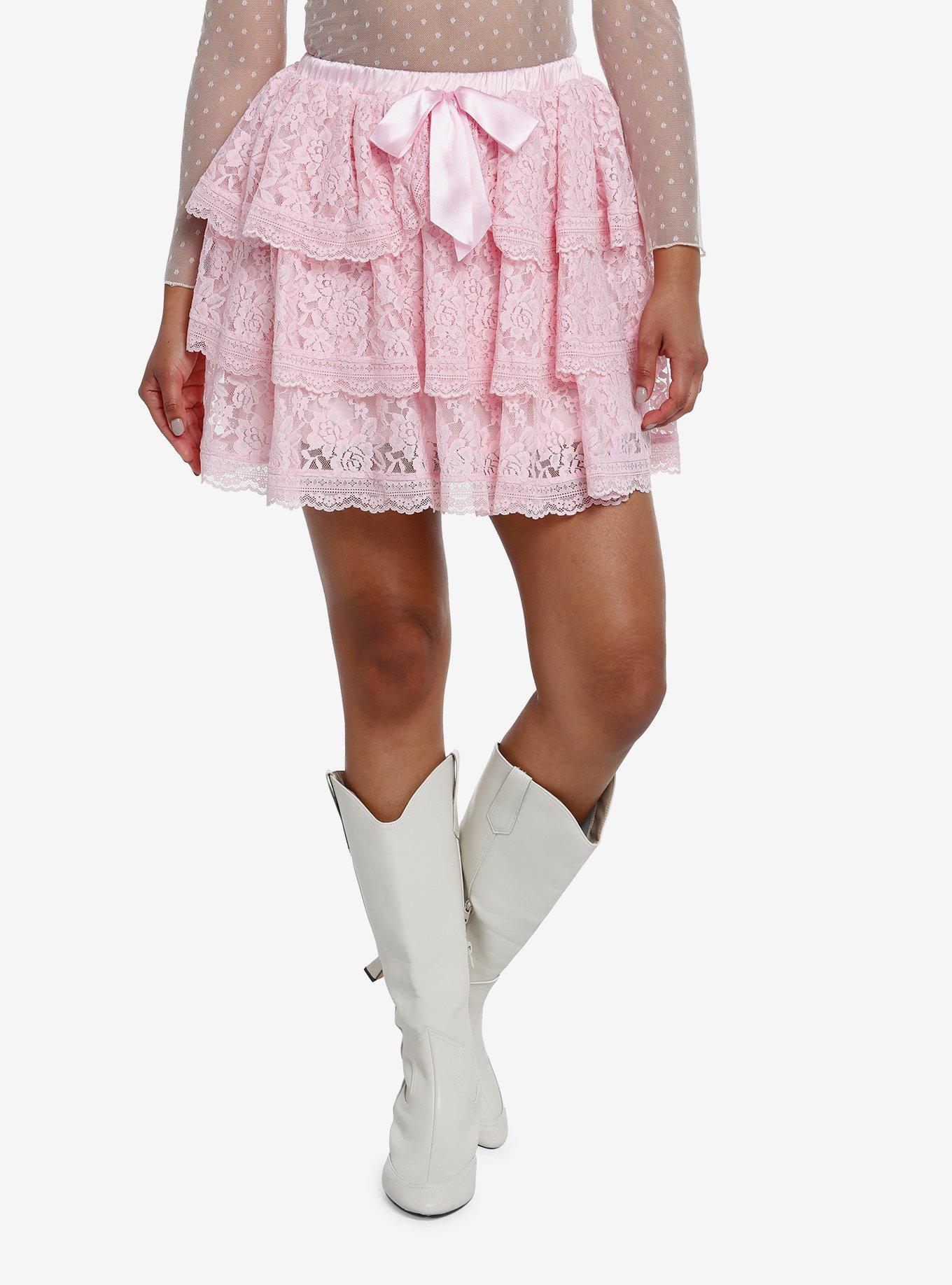 Pink Lace Black Bow Knee-High Socks, Hot Topic