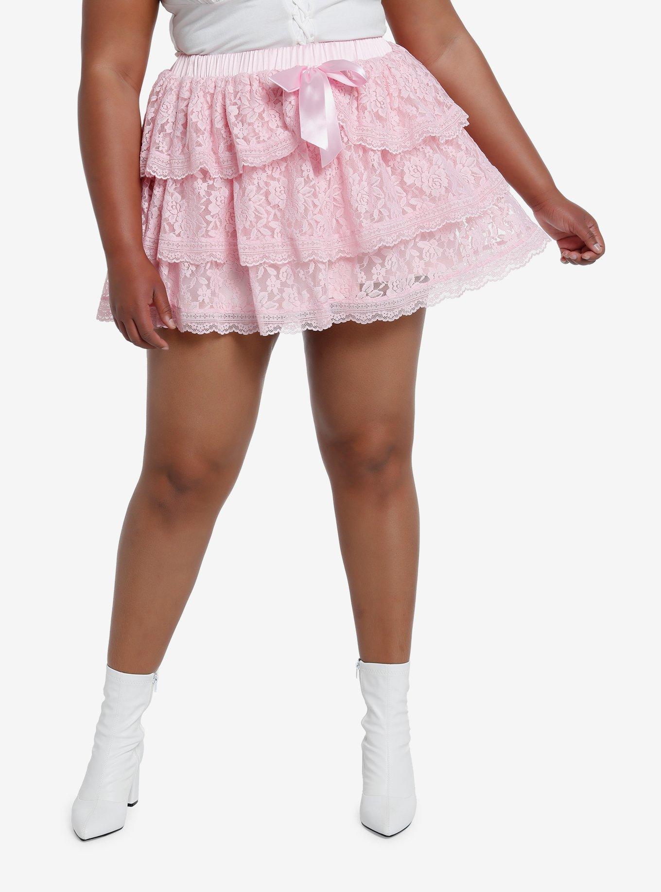 Sweet Society Pink Lace Bow Tiered Skirt Plus Size | Hot Topic