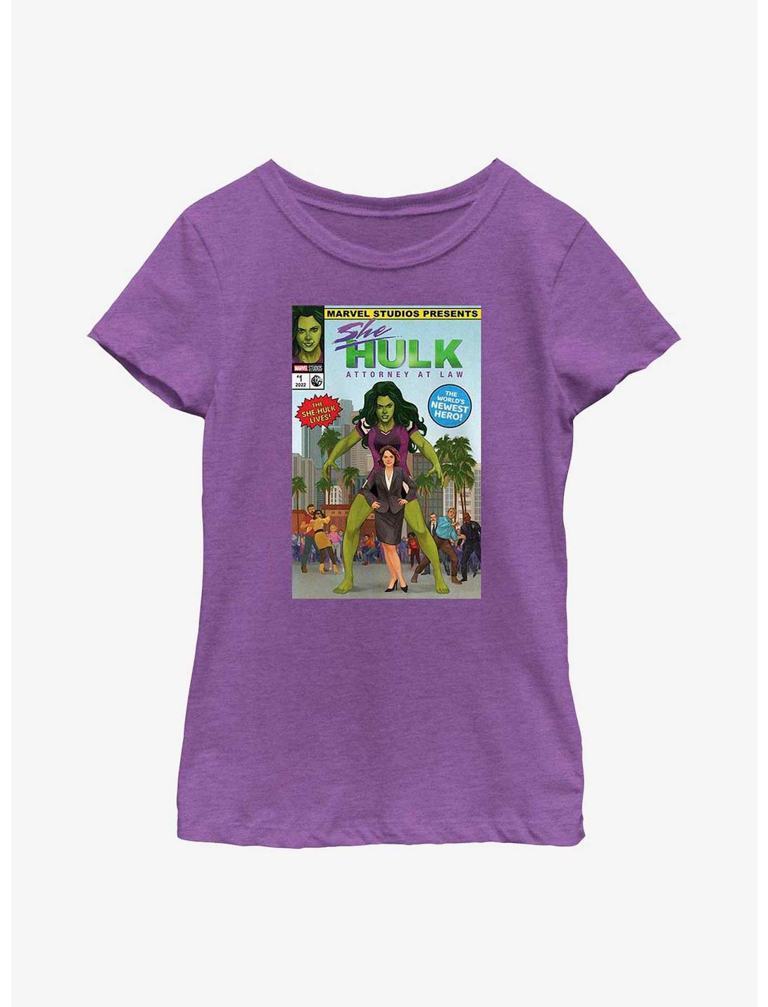 Marvel She-Hulk Comic Cover Youth Girls T-Shirt, PURPLE BERRY, hi-res