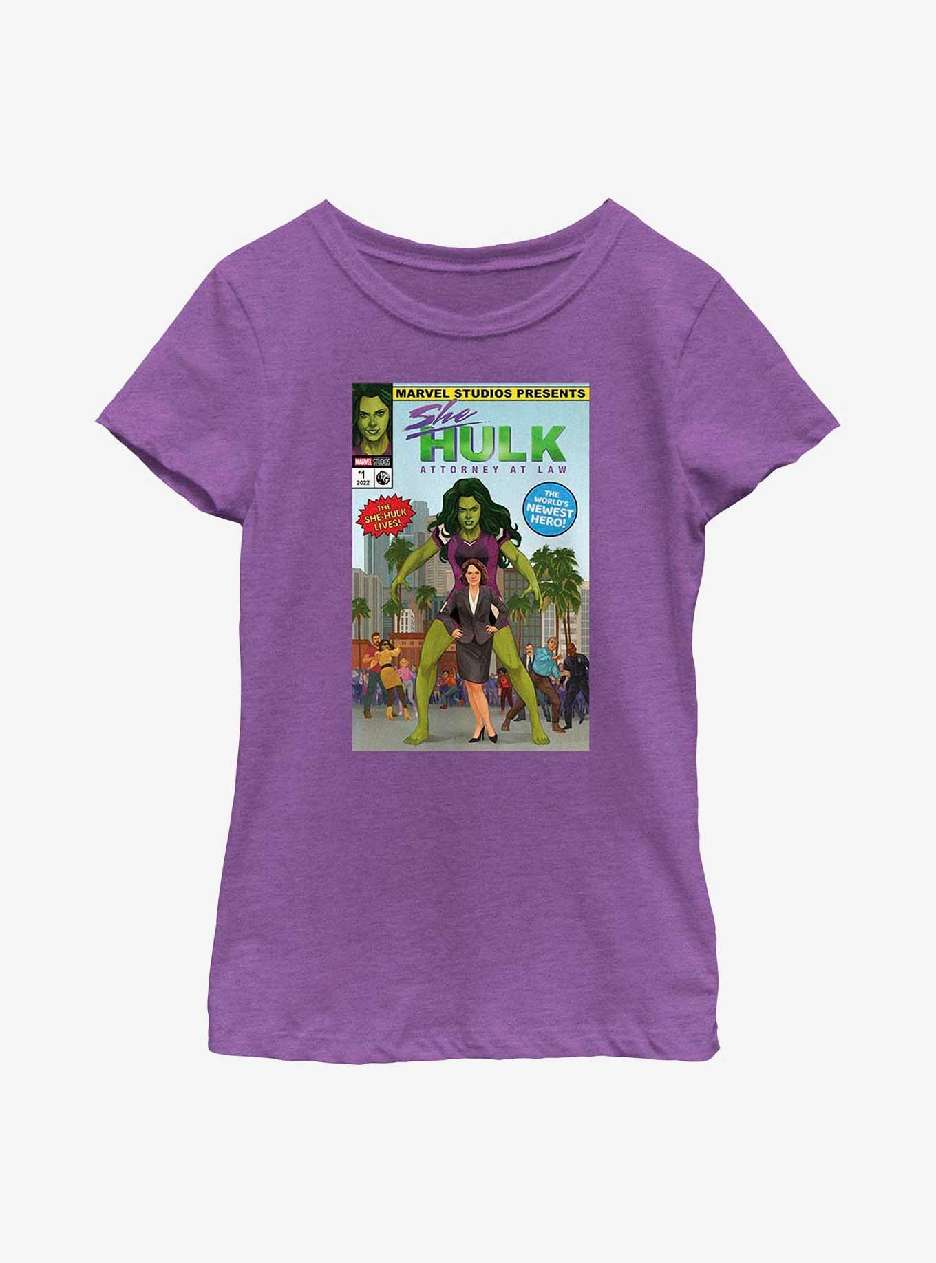 Marvel She-Hulk Comic Cover Youth Girls T-Shirt, PURPLE BERRY, hi-res view 1