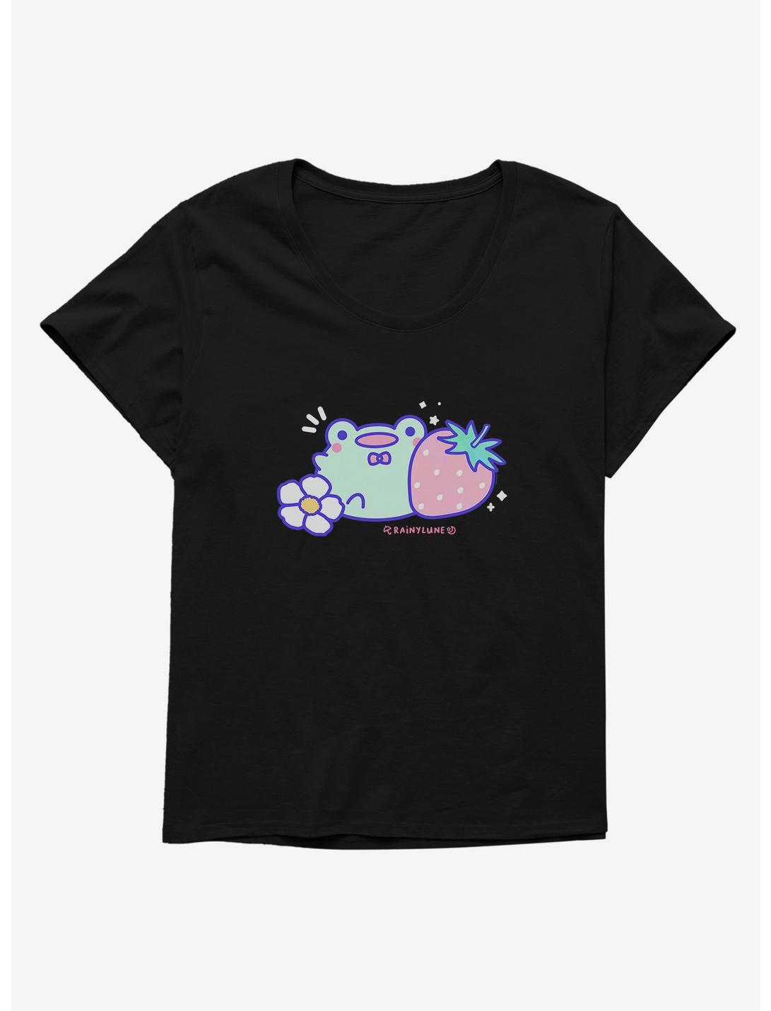 Rainylune Friend The Frog Strawberry Womens T-Shirt Plus Size, BLACK, hi-res