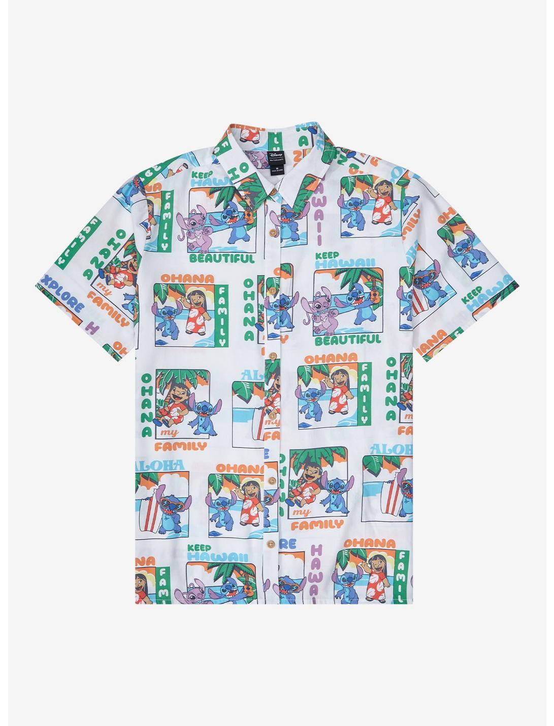 Disney Lilo & Stitch: The Series Character Allover Print Woven Button-Up - BoxLunch Exclusive, OFF WHITE, hi-res