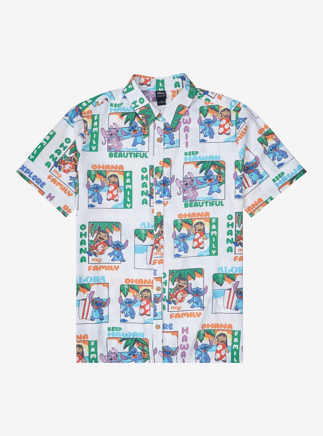 Disney Lilo & Stitch: The Series Character Allover Print Woven Button-Up - BoxLunch Exclusive, OFF WHITE, hi-res