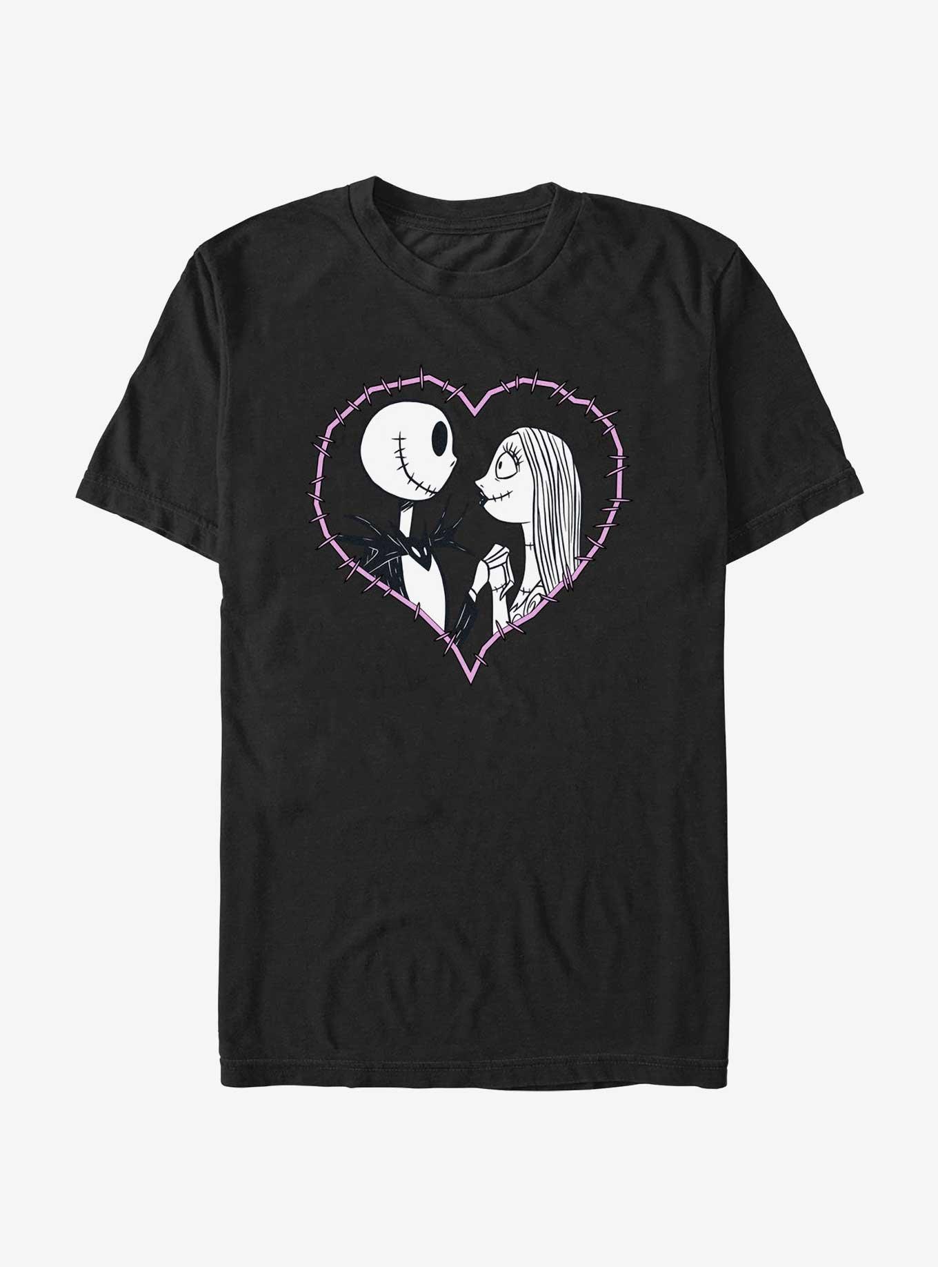 Disney The Nightmare Before Christmas Jack and Sally Heart Stitch T-Shirt, BLACK, hi-res