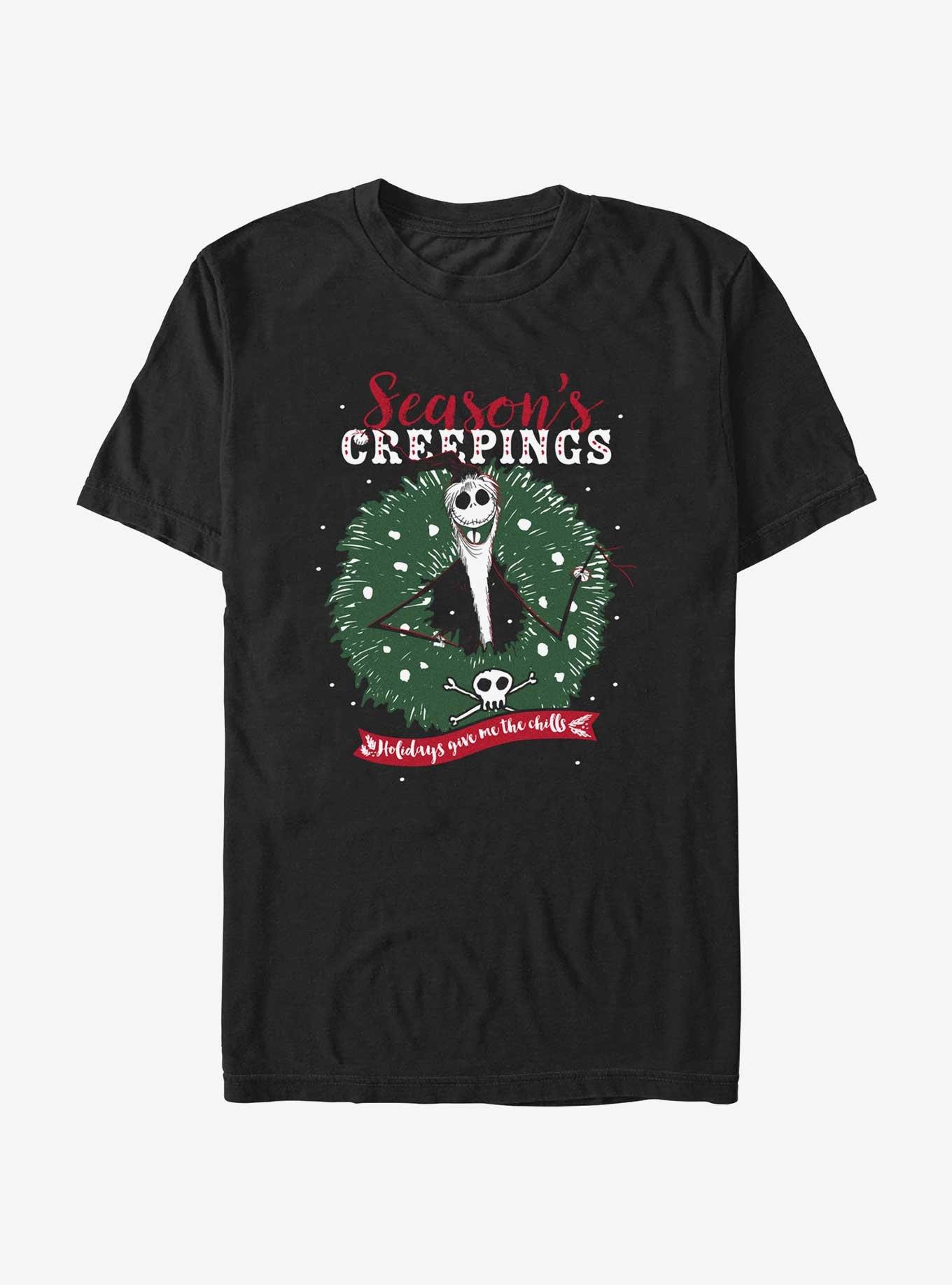 Disney The Nightmare Before Christmas Jack Season's Creepings Wreath T-Shirt, BLACK, hi-res