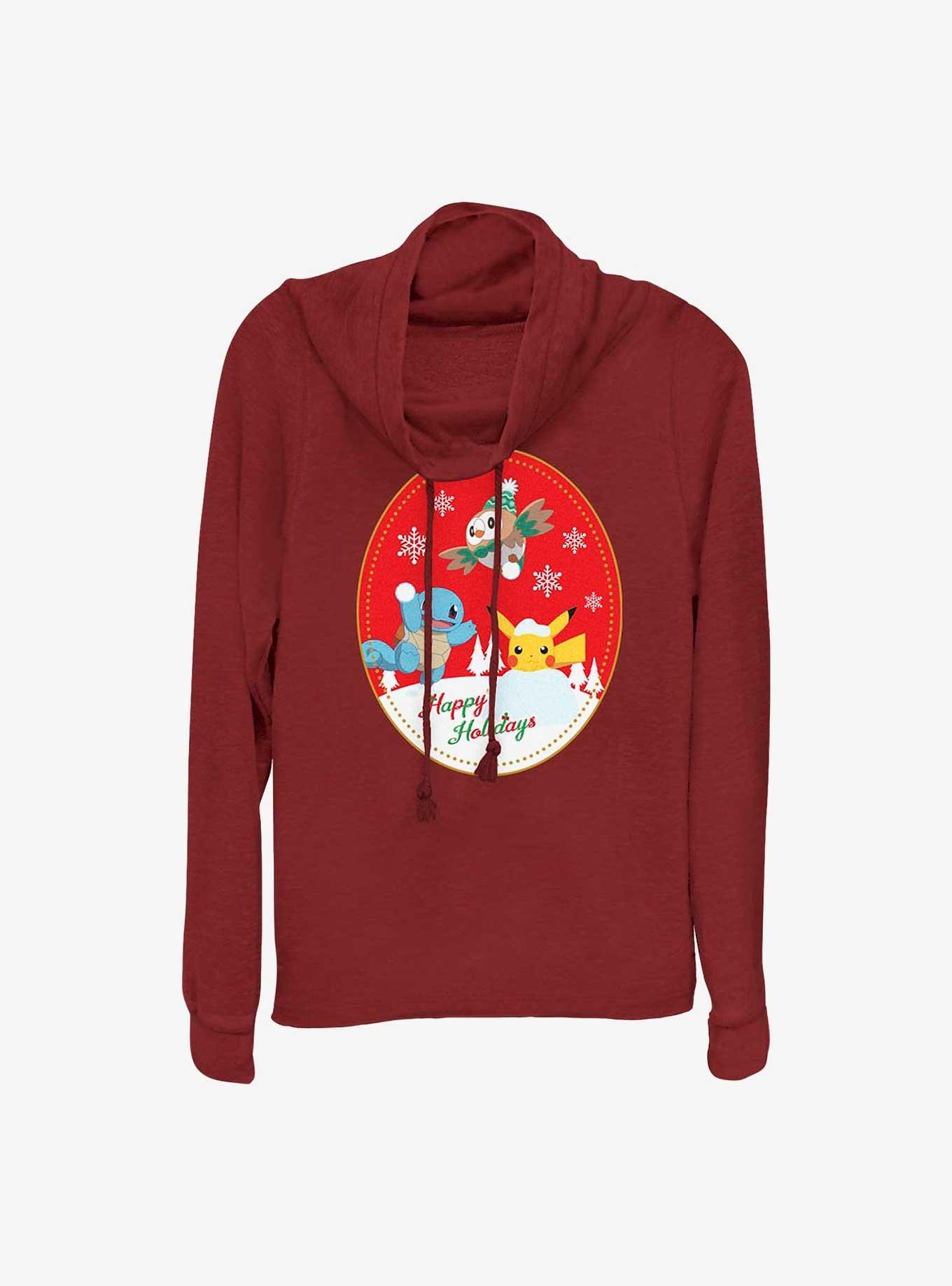 Pokemon Happy Holiday Snow Day Cowl Neck Long-Sleeve Top, SCARLET, hi-res