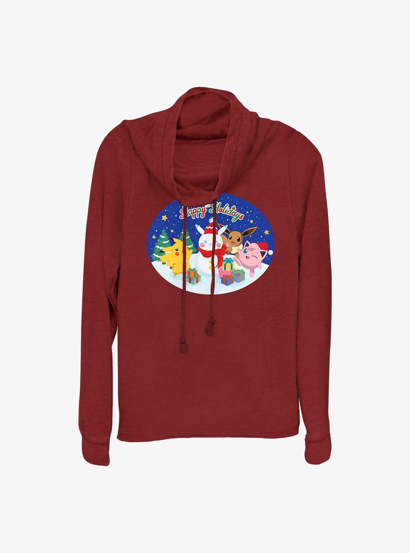 Pokemon Happy Holidays Snowman Cowl Neck Long-Sleeve Top, SCARLET, hi-res