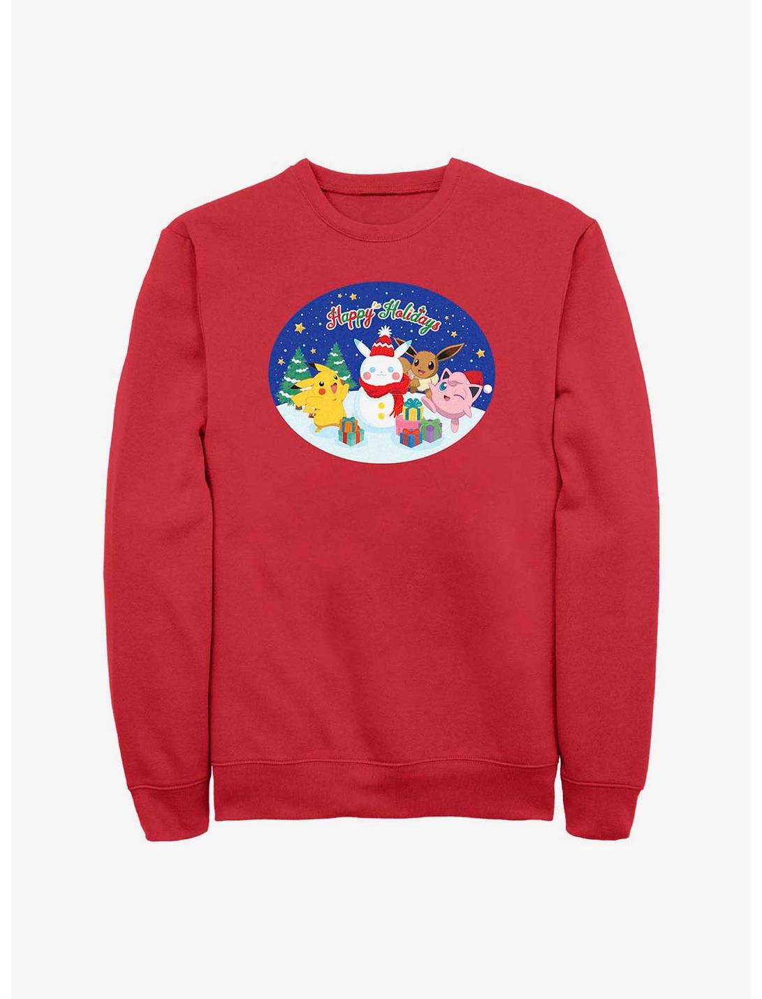 Pokemon Happy Holidays Snowman Sweatshirt, RED, hi-res
