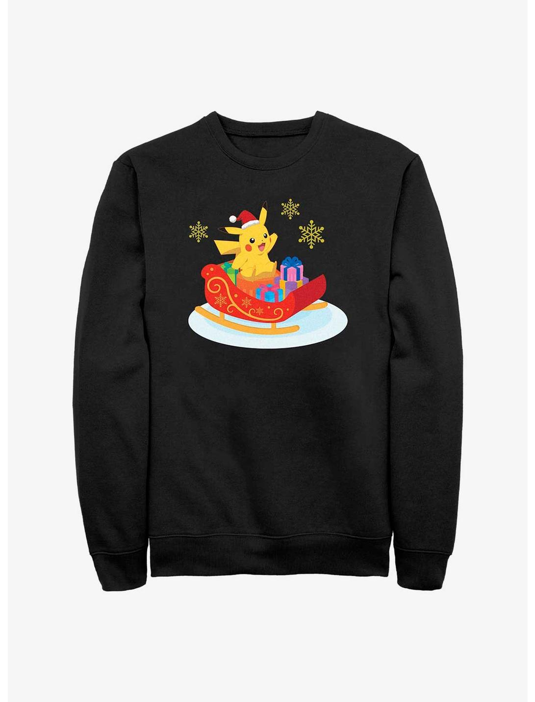 Pokemon Pikachu Sleigh Ride Sweatshirt, BLACK, hi-res