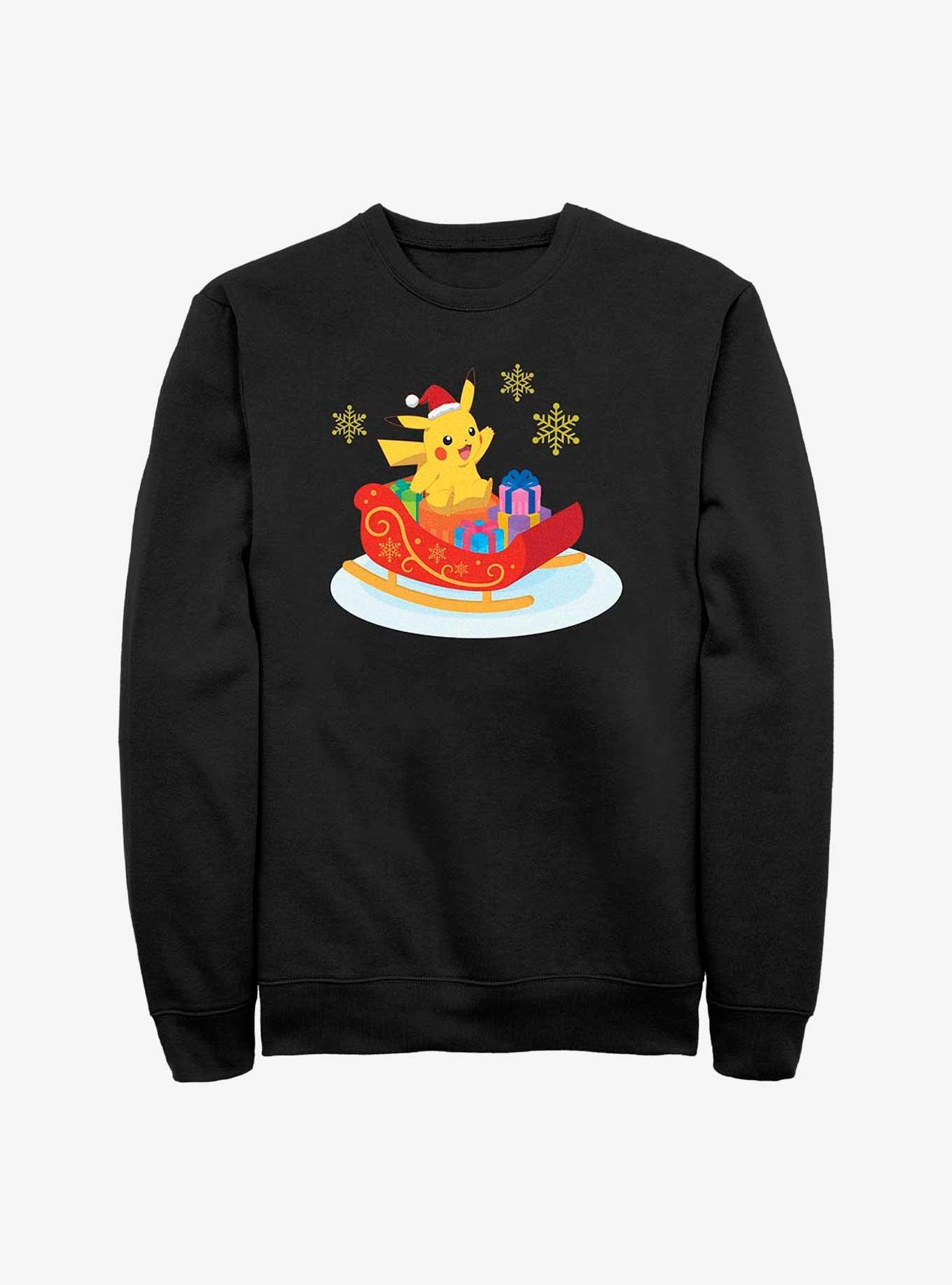 Pokemon Pikachu Sleigh Ride Sweatshirt, BLACK, hi-res
