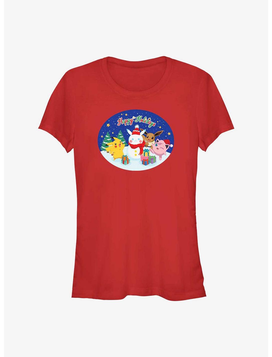 Pokemon Happy Holidays Snowman Girls T-Shirt, RED, hi-res
