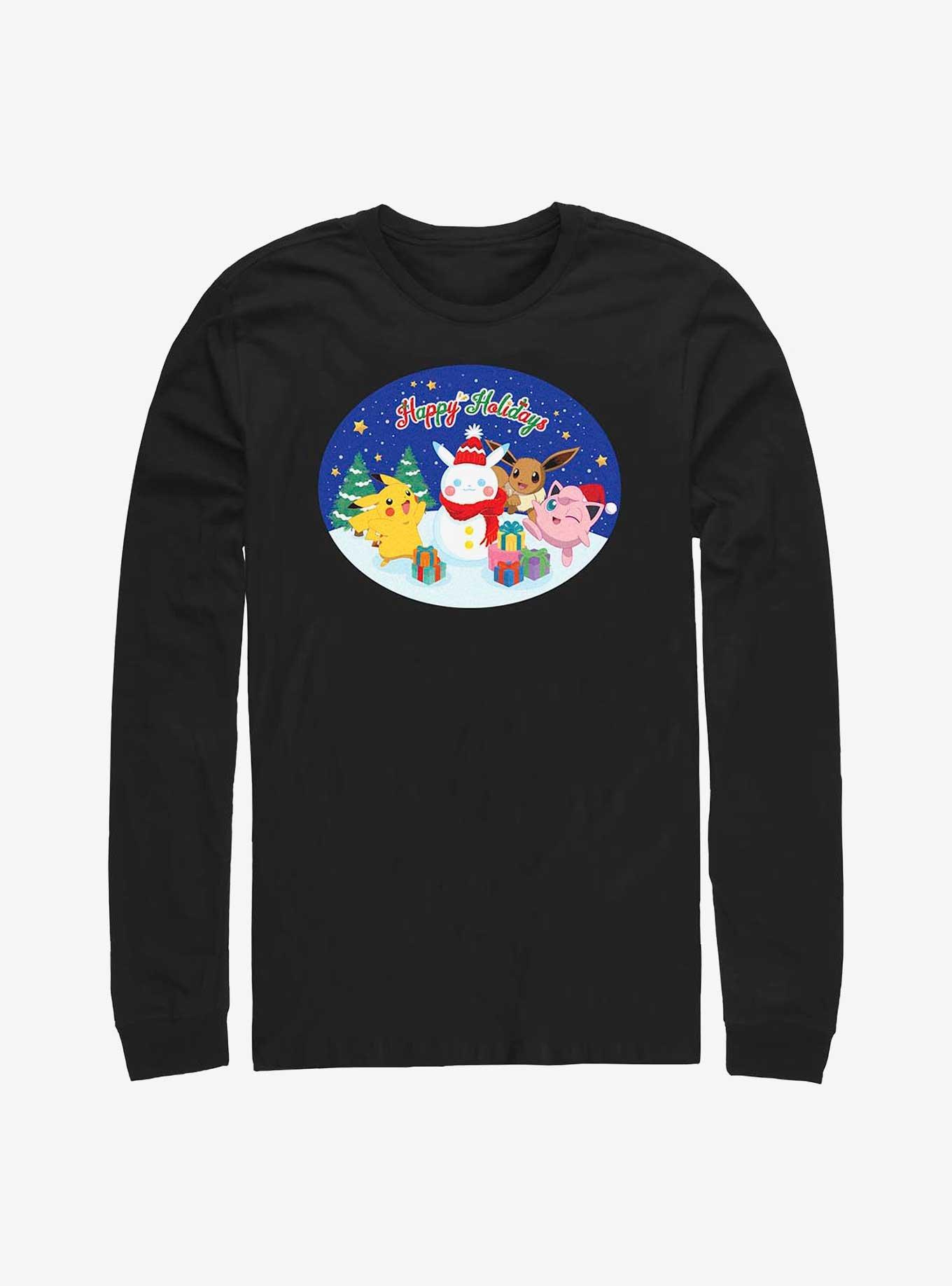 Pokemon Happy Holidays Snowman Long-Sleeve T-Shirt, BLACK, hi-res