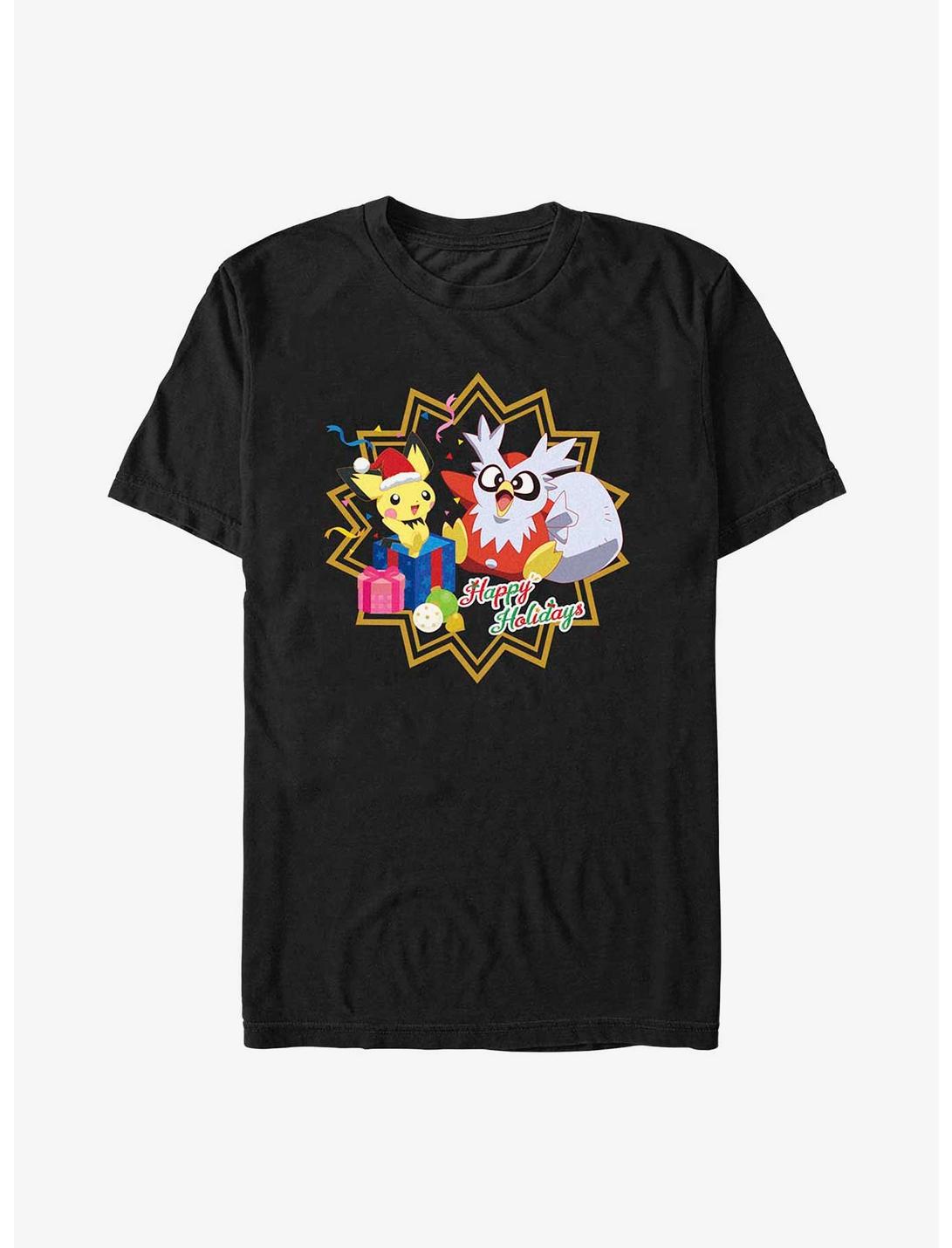 Pokemon Pichu and Delibird Holiday Party T-Shirt, BLACK, hi-res