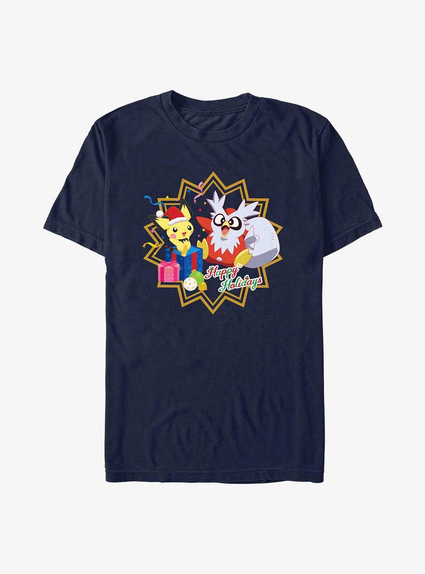 Pokemon Pichu and Delibird Holiday Party T-Shirt, NAVY, hi-res