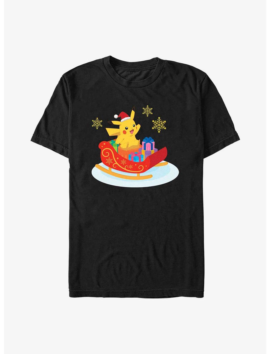 Pokemon Pikachu Sleigh Ride T-Shirt, BLACK, hi-res