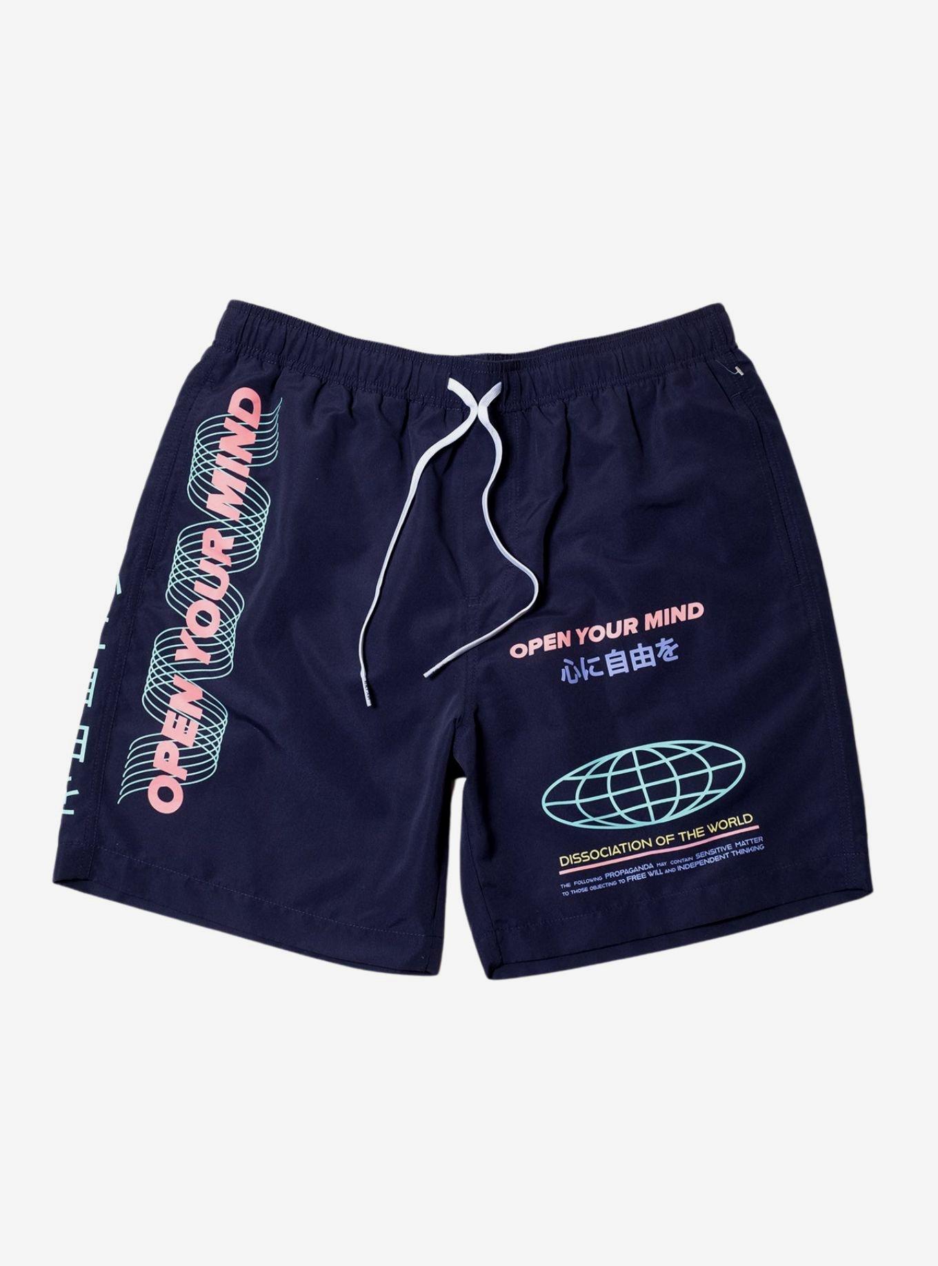 Blue Open Your Mind Swim Trunks, BLUE, hi-res