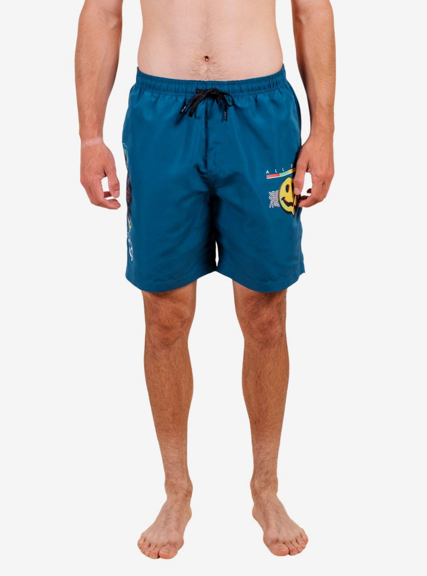 Dark Teal Drip Swim Trunks Hot Topic