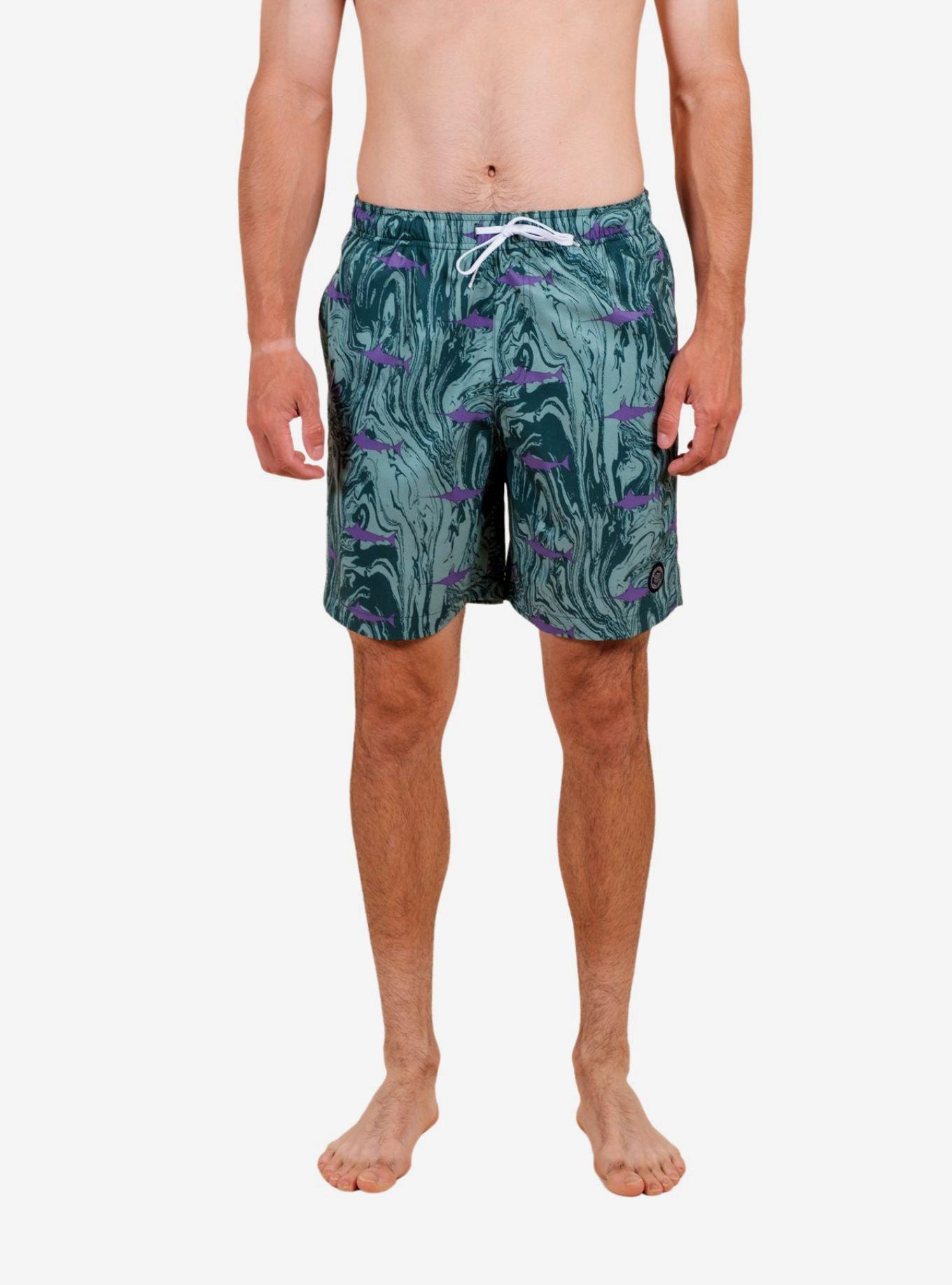 Green Marble Swordfish Swim Trunks, GREEN, hi-res