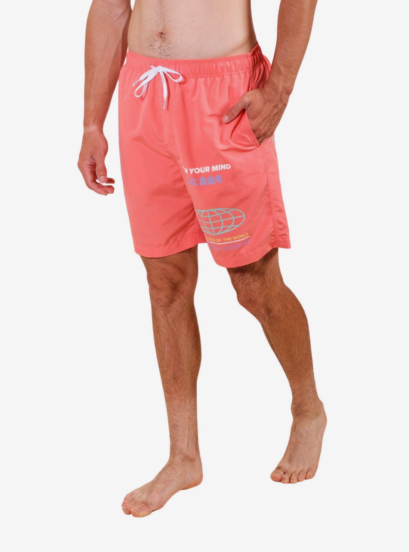 Pink Open Your Mind Swim Trunks, PINK, hi-res