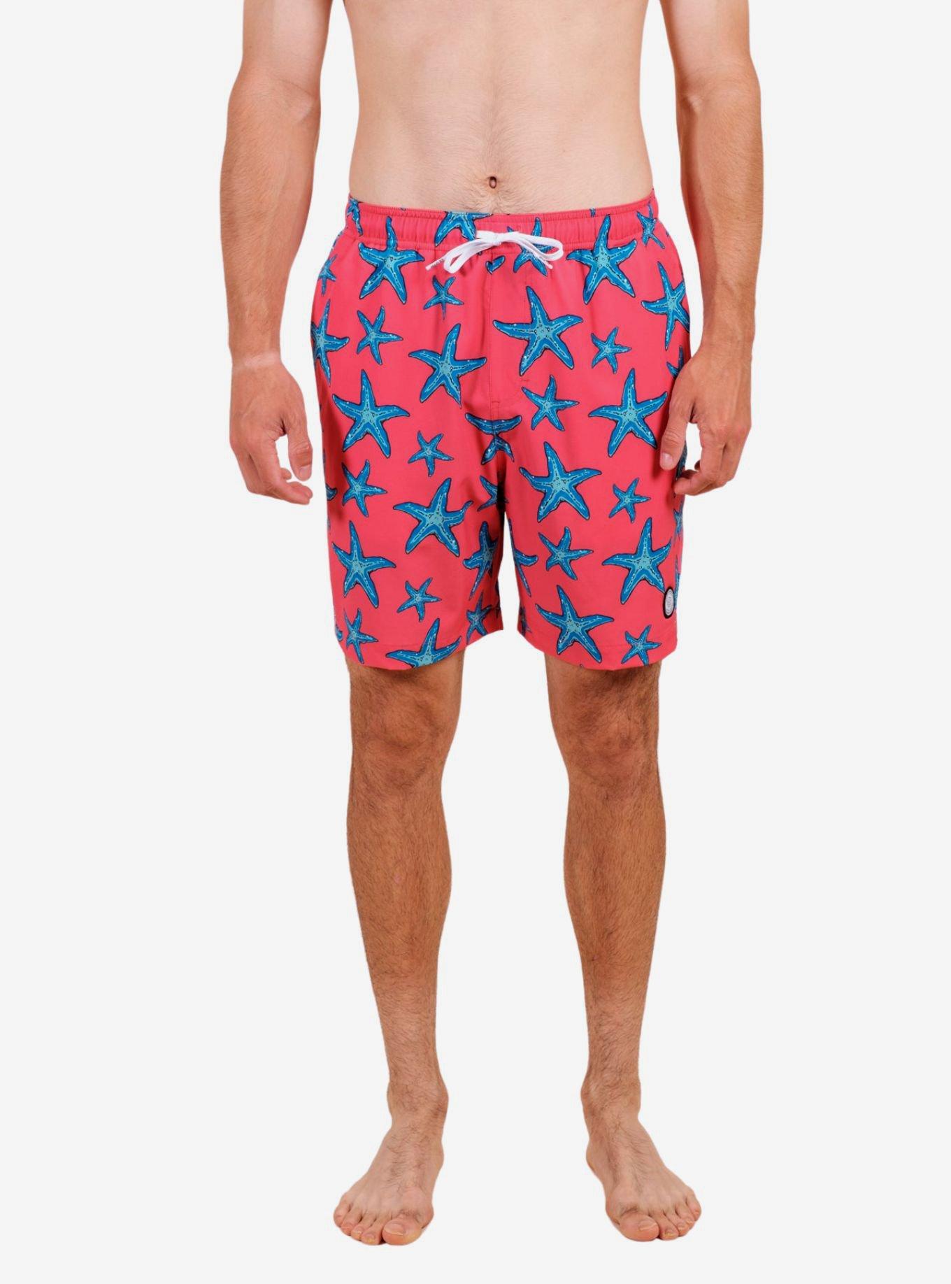 Pink Starfish Swim Trunks, PINK, hi-res