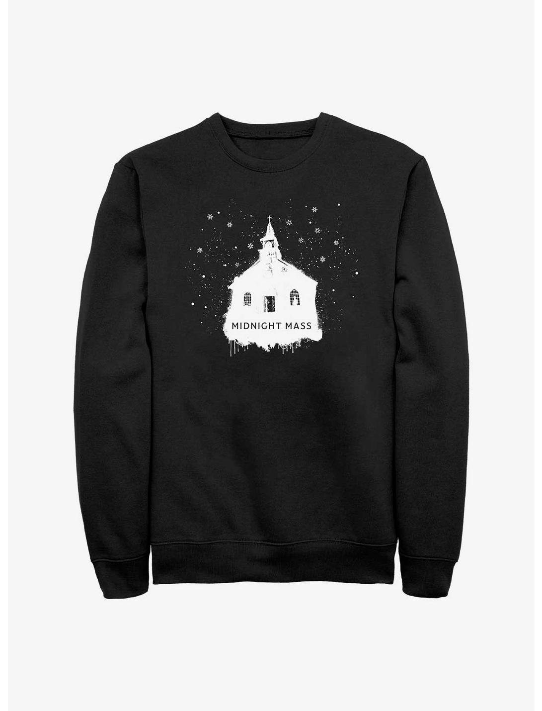 Midnight Mass Snowy Church Sweatshirt, BLACK, hi-res
