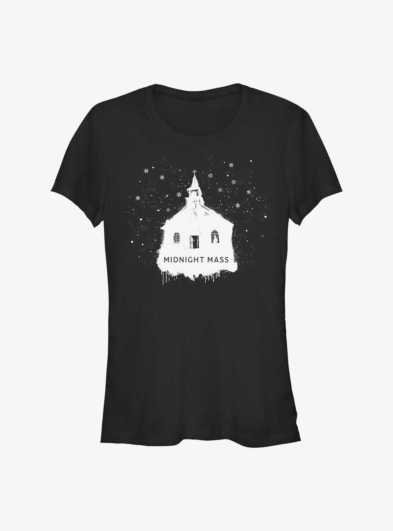 Midnight Mass Snowy Church Girls T-Shirt, BLACK, hi-res