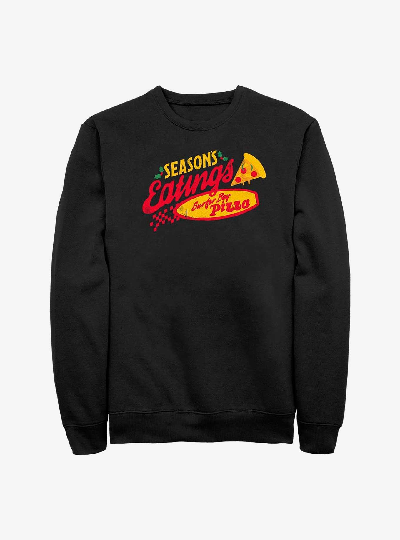 Stranger Things Season's Eatings Surfer Boy Pizza Sweatshirt, BLACK, hi-res