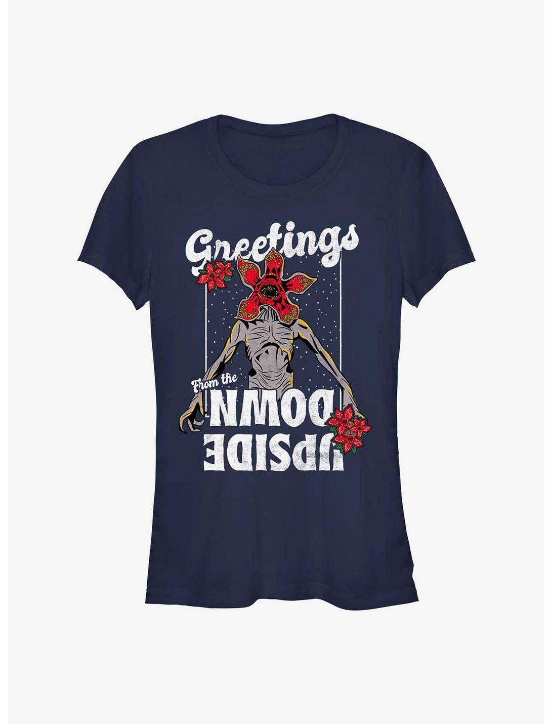 Stranger Things Demogorgon Season's Greetings Girls T-Shirt, NAVY, hi-res