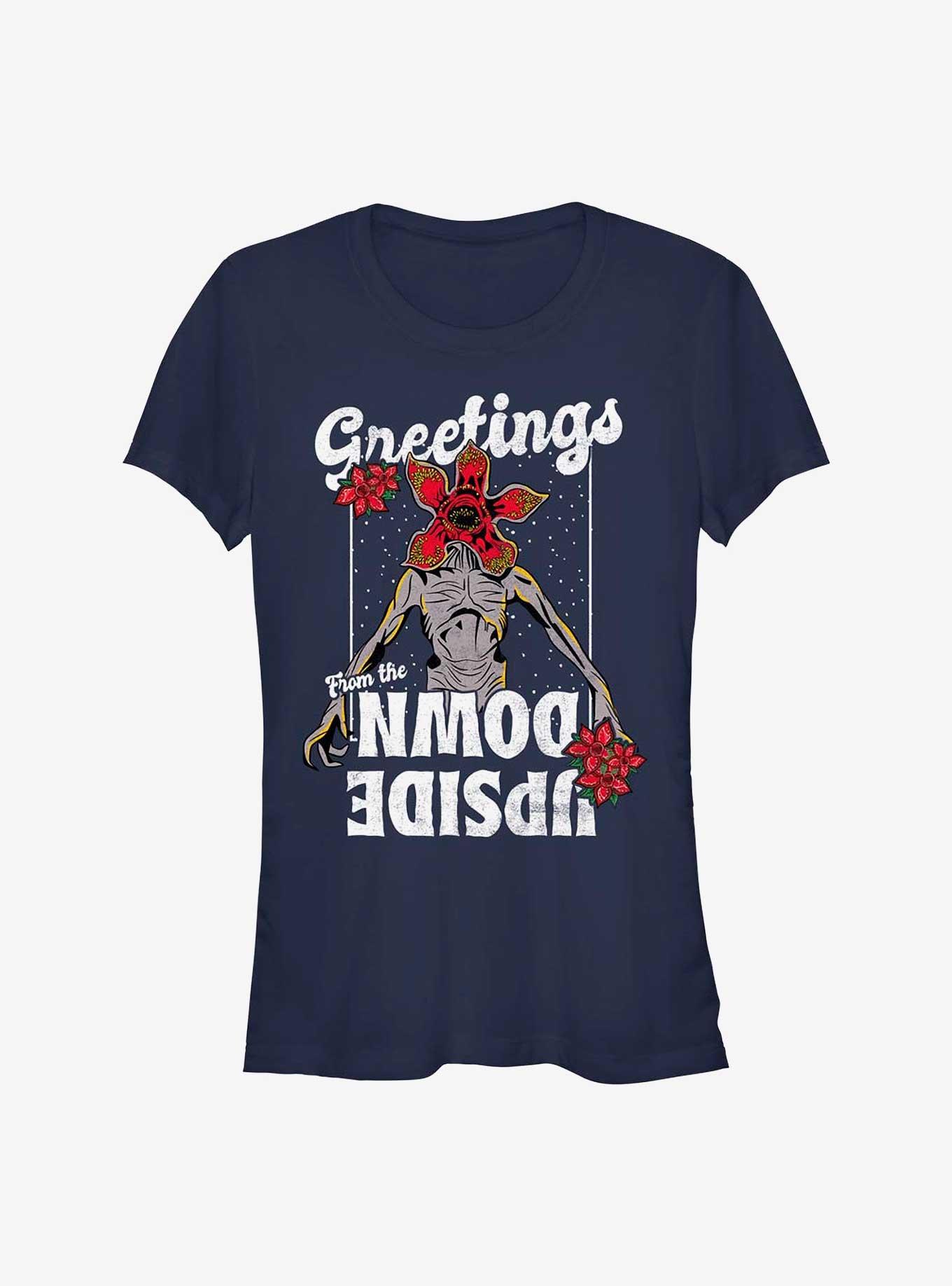 Stranger Things Demogorgon Season's Greetings Girls T-Shirt, NAVY, hi-res