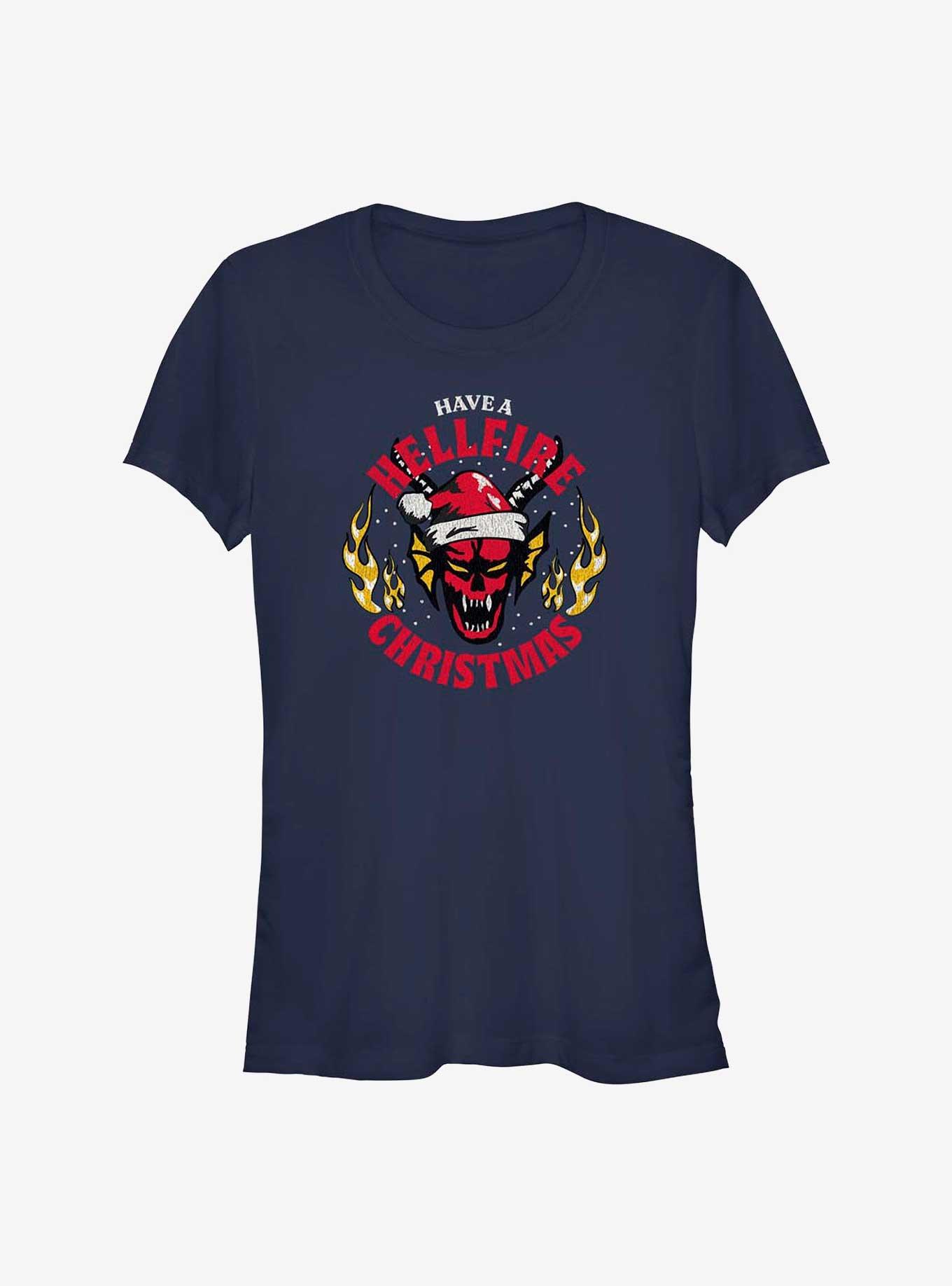 Stranger Things Have A Hellfire Christmas Girls T-Shirt, NAVY, hi-res