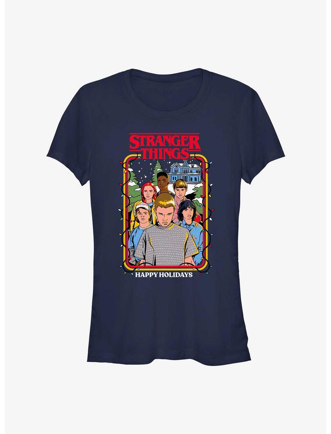 Stranger Things Happy Holidays Stranger Squad Girls T-Shirt, NAVY, hi-res