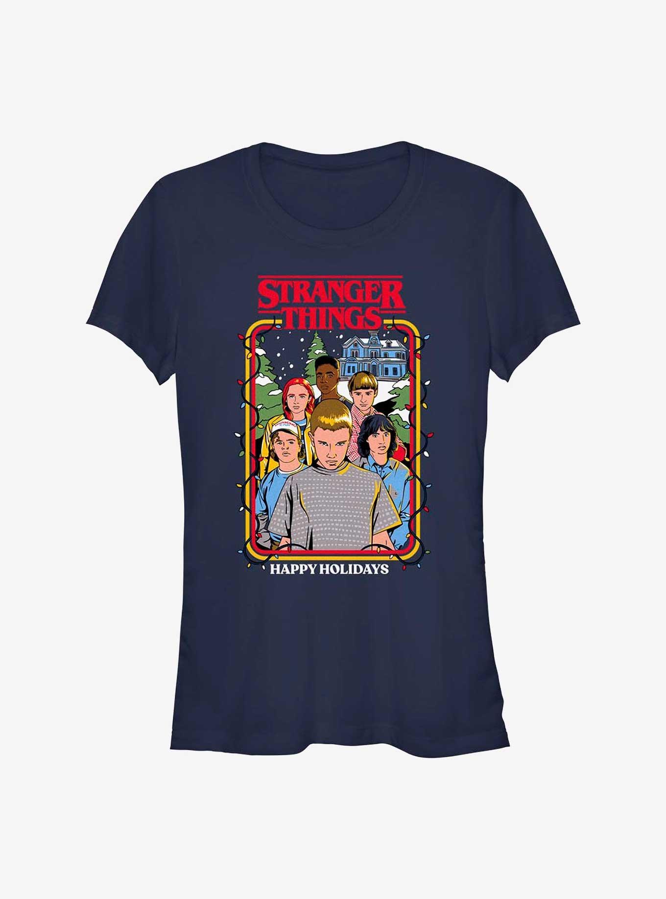 Stranger Things Happy Holidays Stranger Squad Girls T-Shirt, NAVY, hi-res