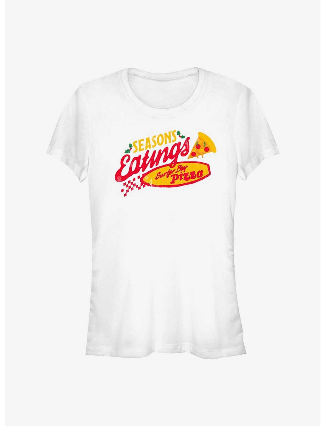 Stranger Things Season's Eatings Surfer Boy Pizza Girls T-Shirt, WHITE, hi-res