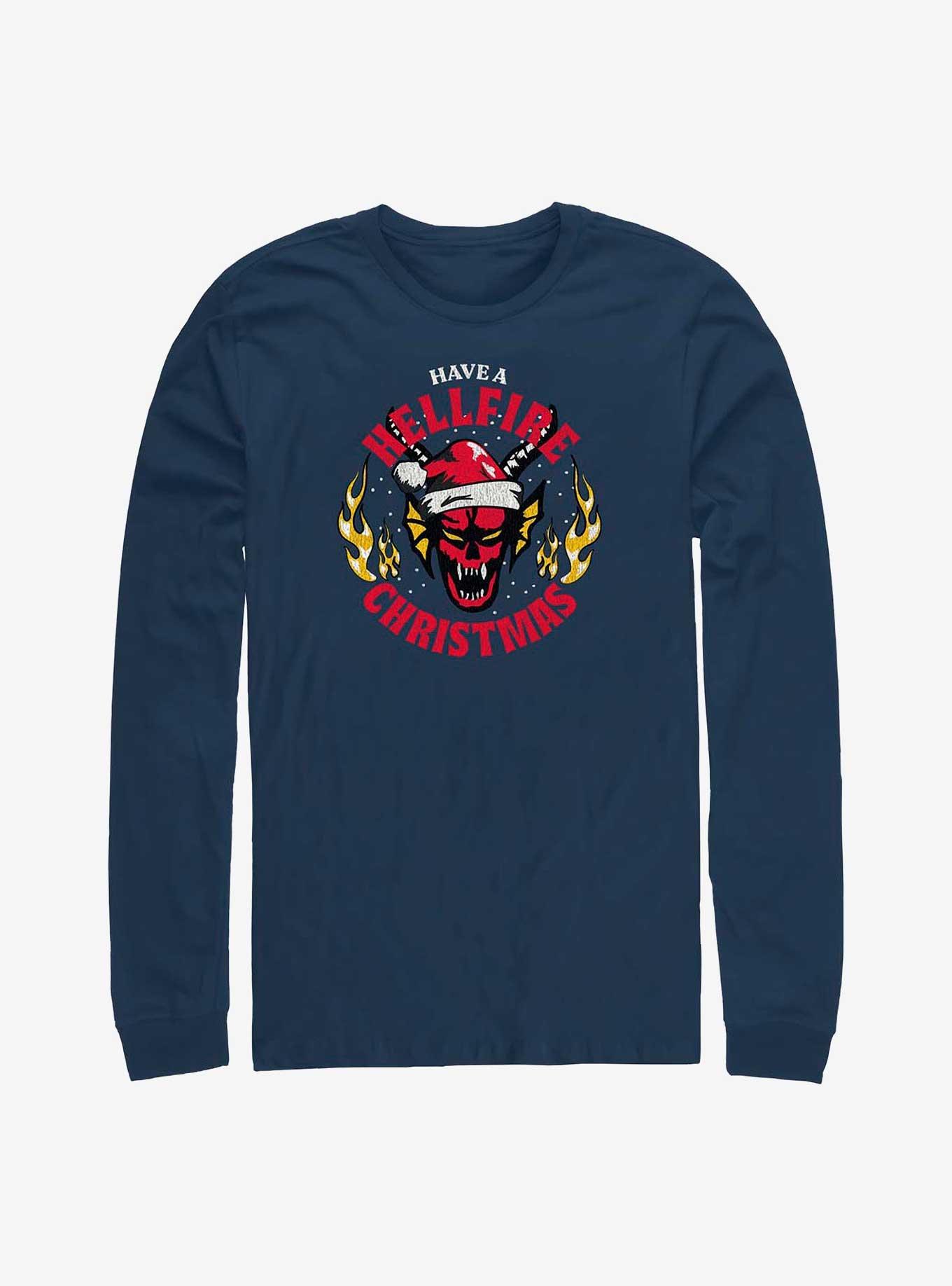 Stranger Things Have A Hellfire Christmas Long-Sleeve T-Shirt, NAVY, hi-res