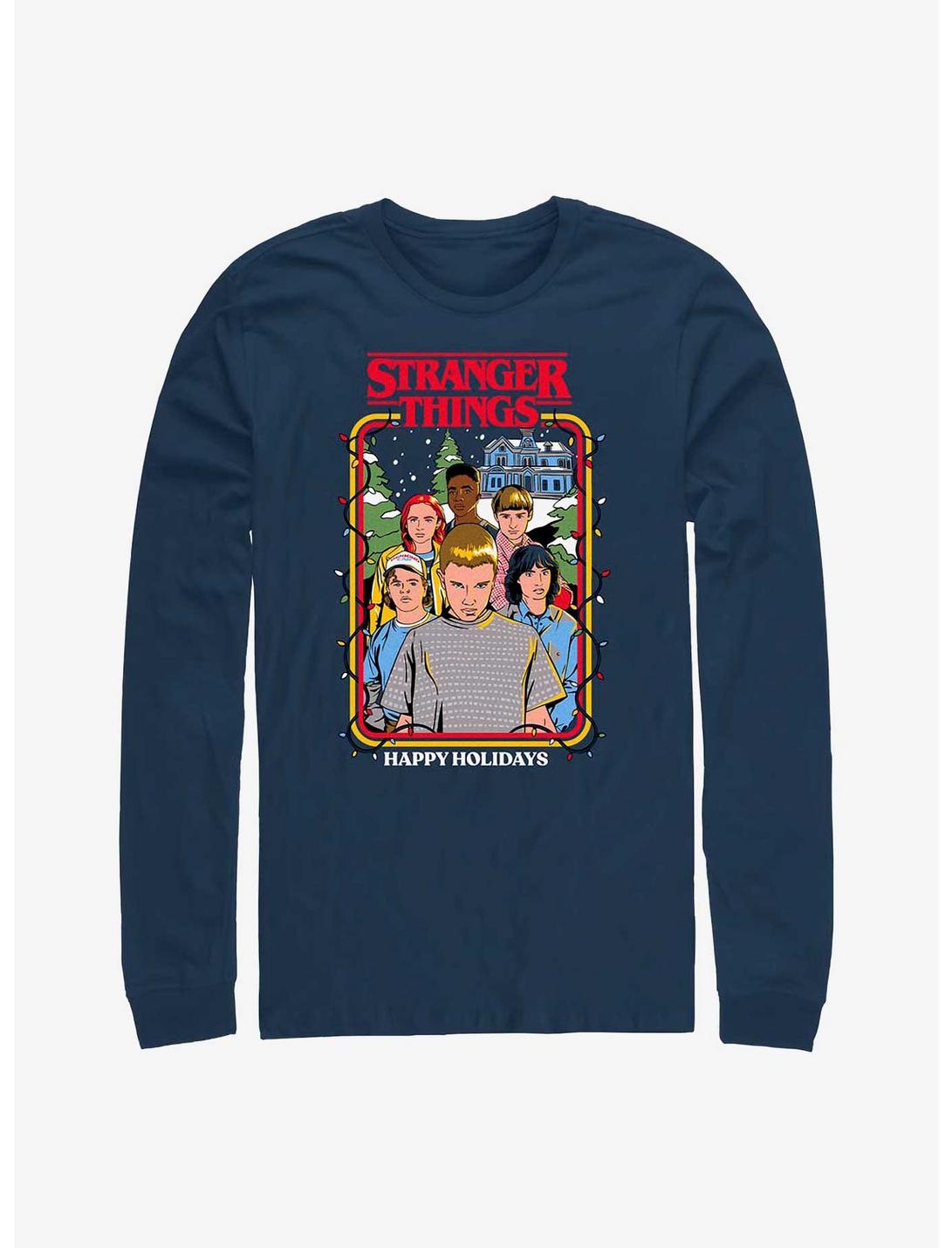 Stranger Things Happy Holidays Stranger Squad Long-Sleeve T-Shirt, NAVY, hi-res