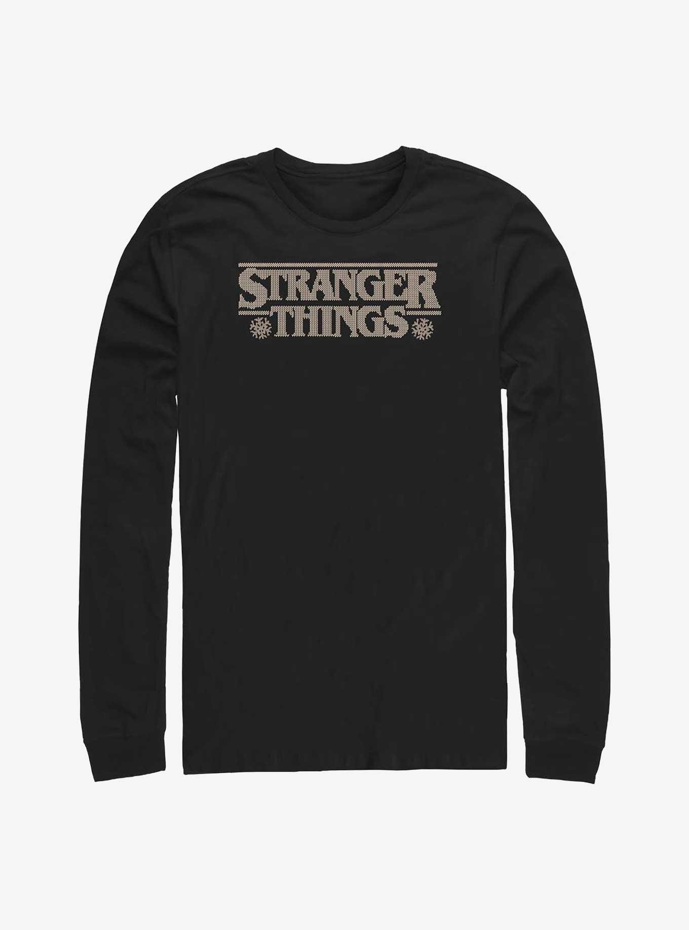 Stranger Things Knitted Logo Long-Sleeve T-Shirt, BLACK, hi-res