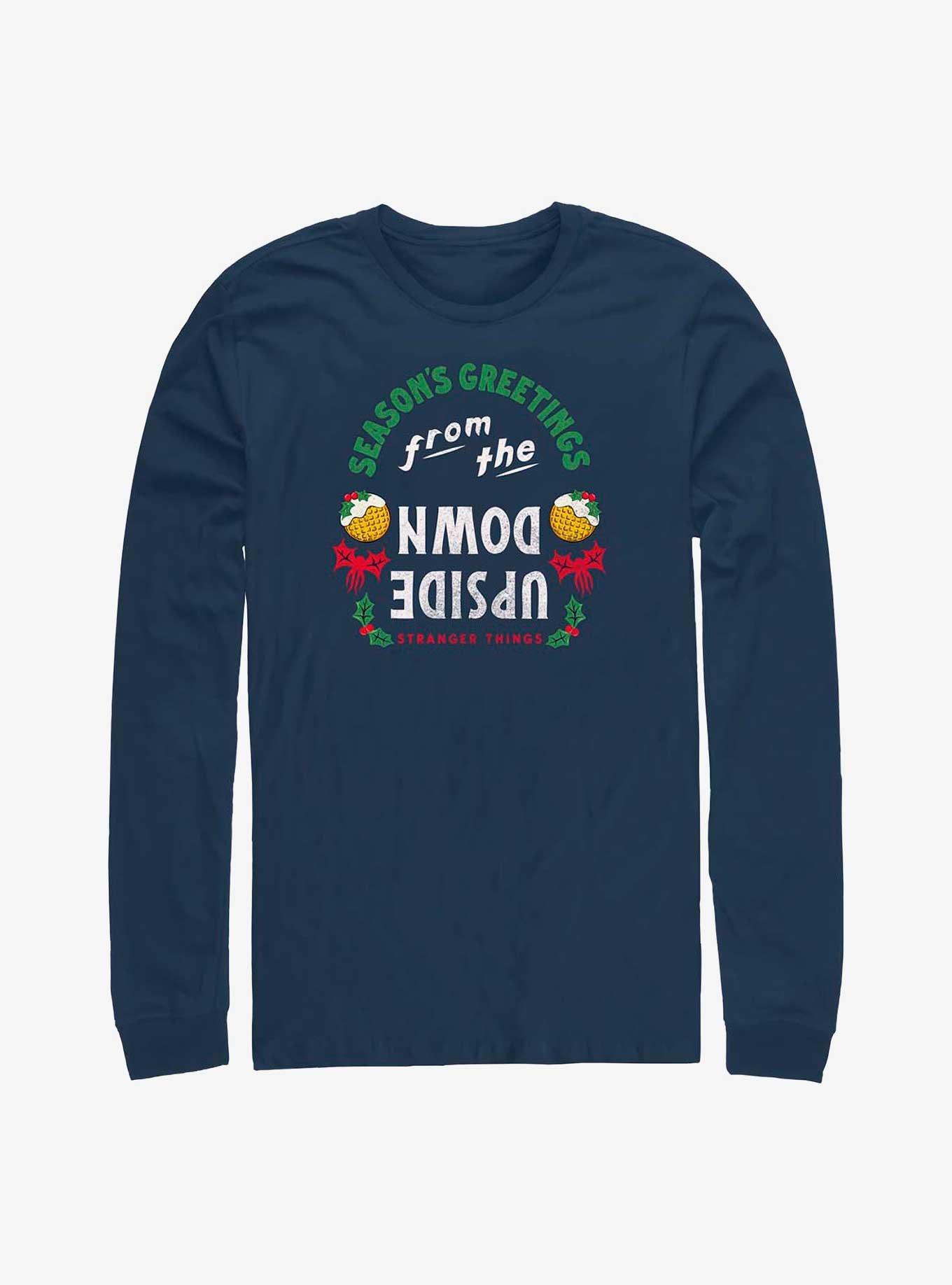 Stranger Things Season's Greetings From The Upside Down Long-Sleeve T-Shirt, NAVY, hi-res