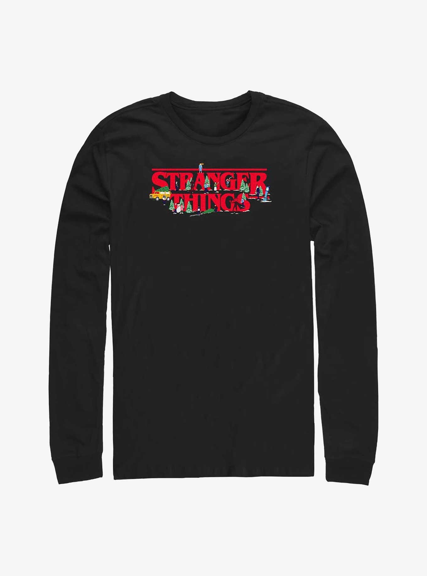 Stranger Things Christmas Scene Logo Long-Sleeve T-Shirt, BLACK, hi-res
